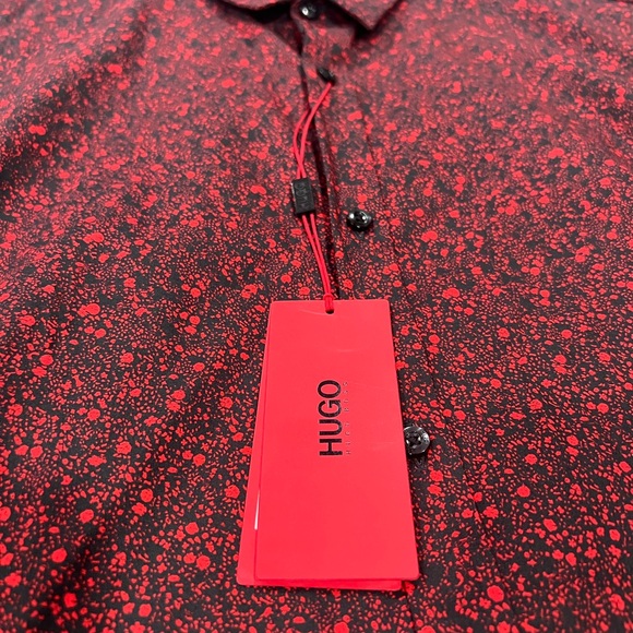Hugo Boss Men's Red and Black Speckled Shirt - Picture 1 of 6